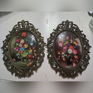 Vintage Floral Oval Wall Art Set